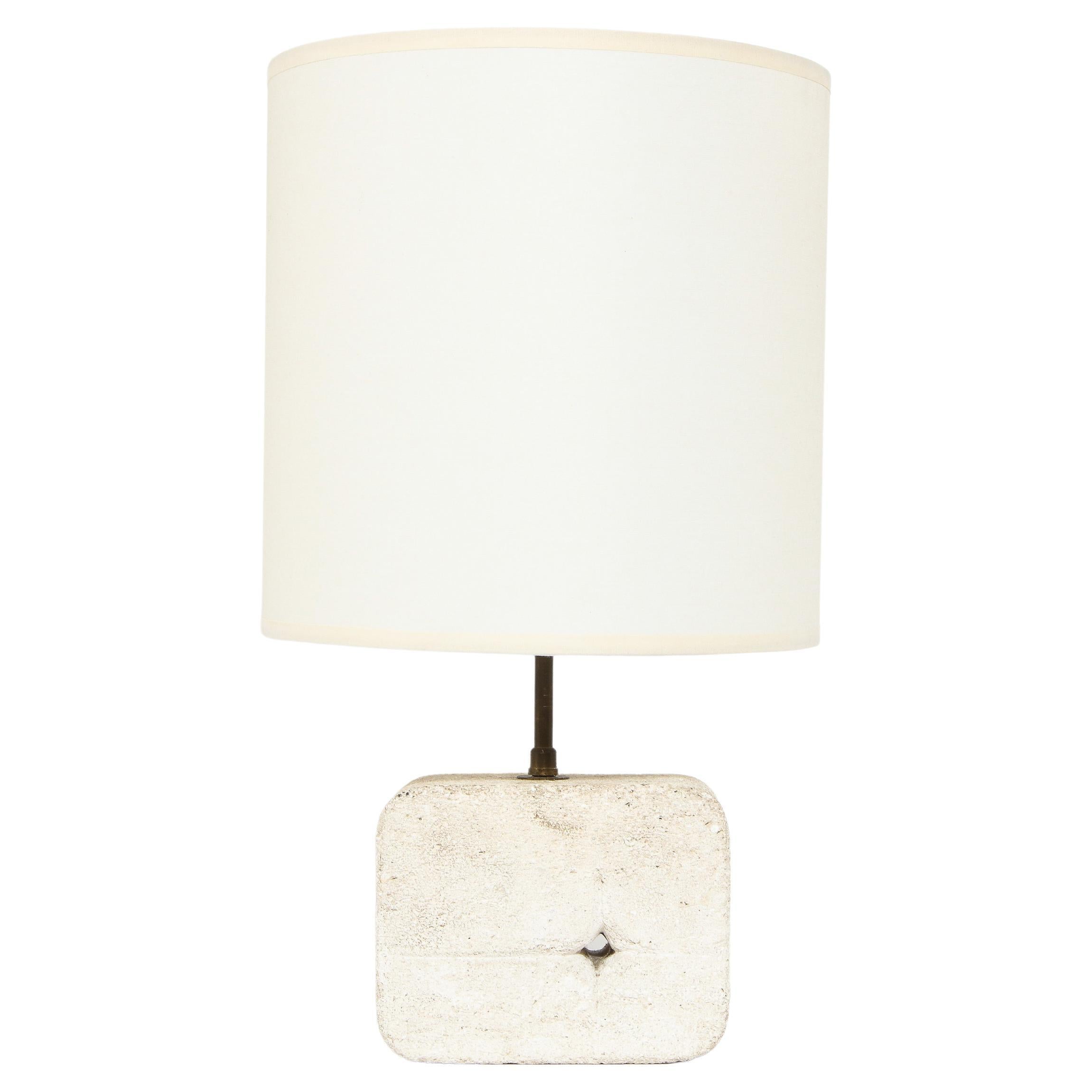 Tormos Small Limestone Table Lamp with Perforation Detail, France 1960's For Sale