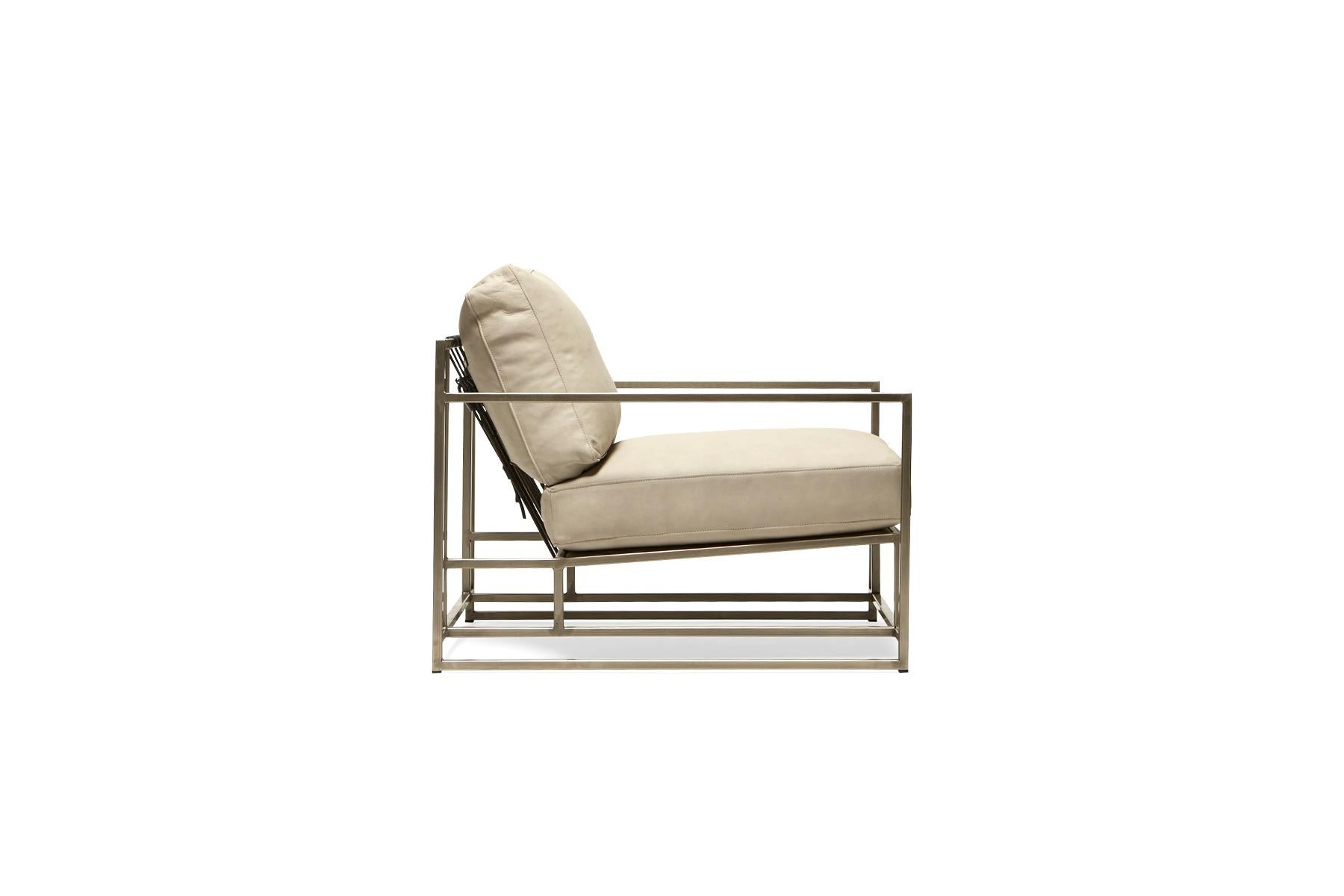 Modern Stone Leather and Antique Nickel Armchair For Sale