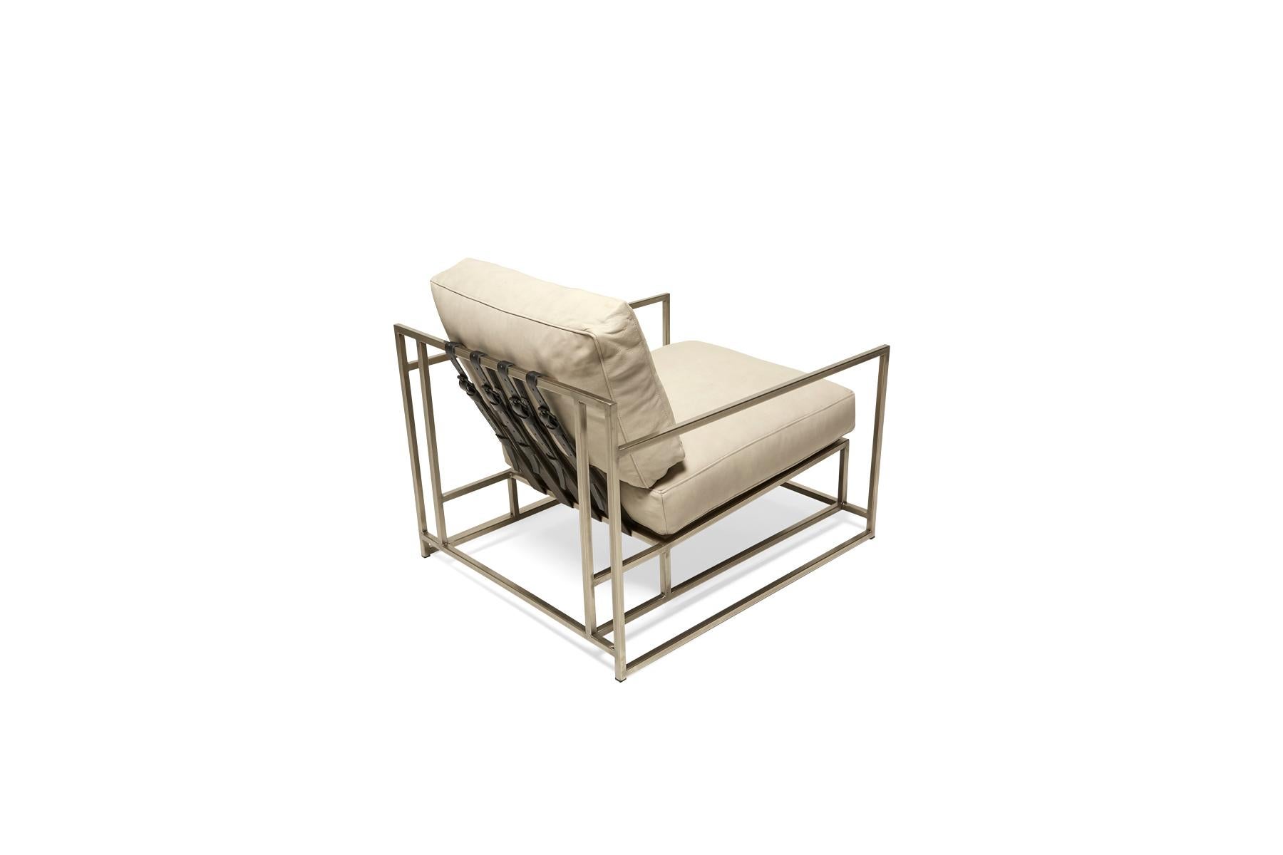 American Stone Leather and Antique Nickel Armchair For Sale