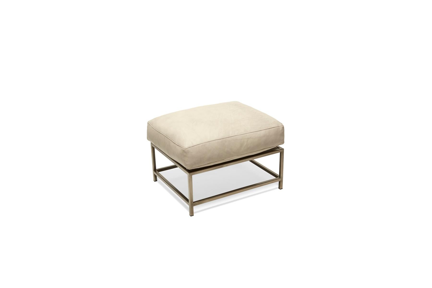 Modern Stone Leather and Antique Nickel Ottoman For Sale