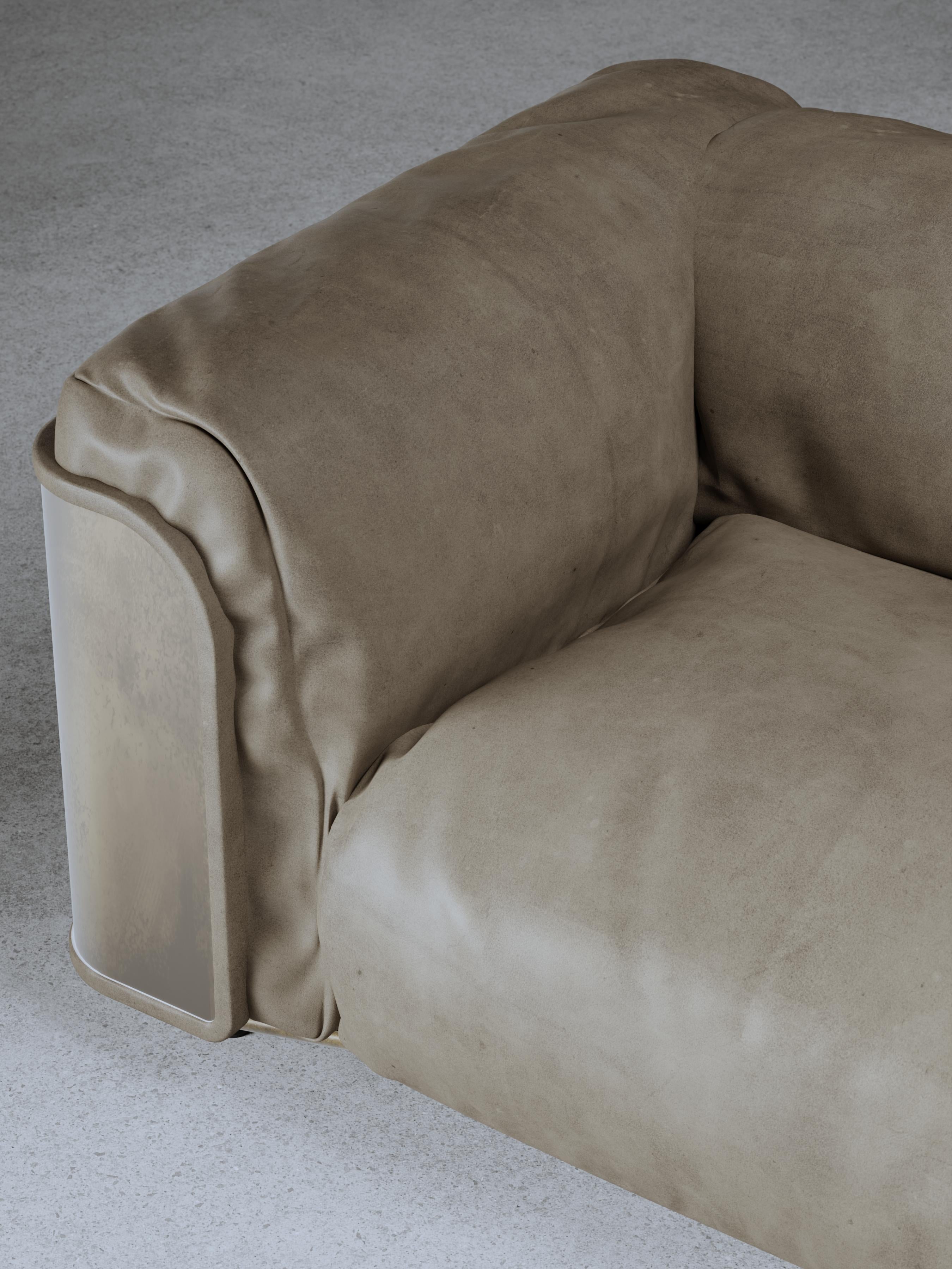 Brass Stone Leather Saint Germain Sofa by Gio Pagani For Sale