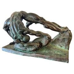 "Stone Lifter", Bold, Monumental Art Deco Bronze Sculpture with Male Nude