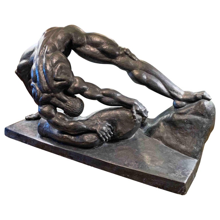 Stone Lifter, " Monumental, Rare Art Deco Sculpture with Nude Male, 1936  For Sale at 1stDibs