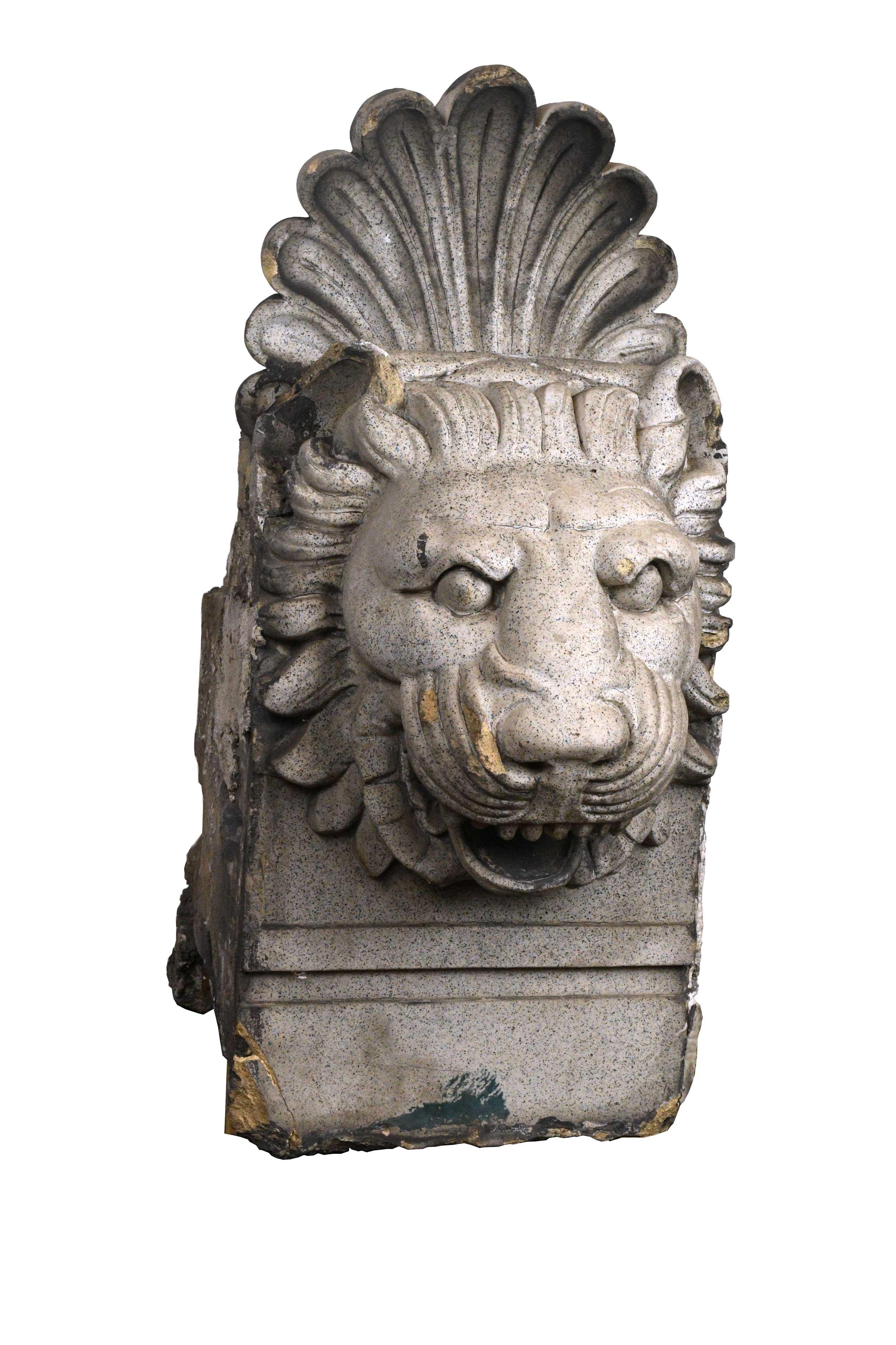 These stone lion heads originally adorned the cornice of the Boatmen’s Bank Building in St. Louis, Missouri. The building was completed in 1914 by the architecture partnership of Eames and Young, one of the city’s most talented and influential early