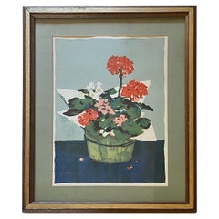 Stone Lithograph of Geraniums by Nantucket Artist Andrew Shunney, circa 1960s