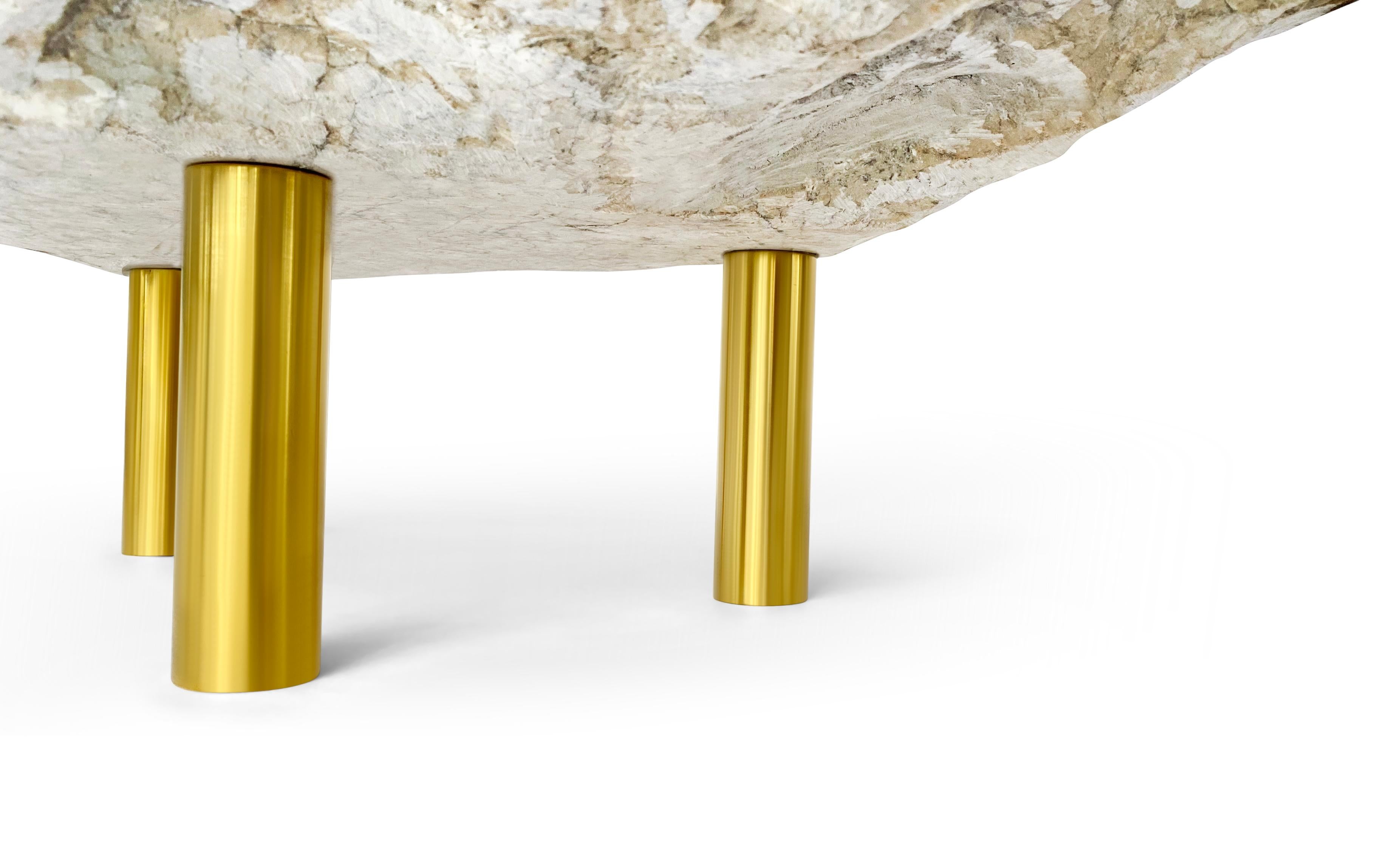 Organic Modern Isla Nena: Marble & Brass Legs Low Table For Sale