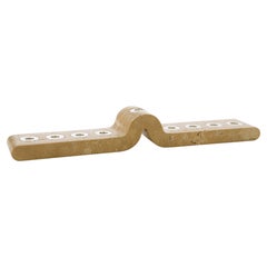 Stone Low Hanukkiah in Sterling Silver and Travertine Stone by Iris Tutnauer