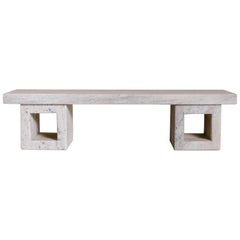 Stone Marble Bench with Square Bases by Robert Kuo, Hand Carved, Limited Edition