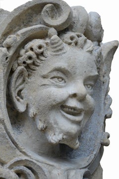 Stone Mascaron Representing a Satyr, 19th Century