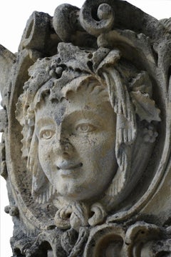 Stone Mascaron Representing a Woman, 19th Century