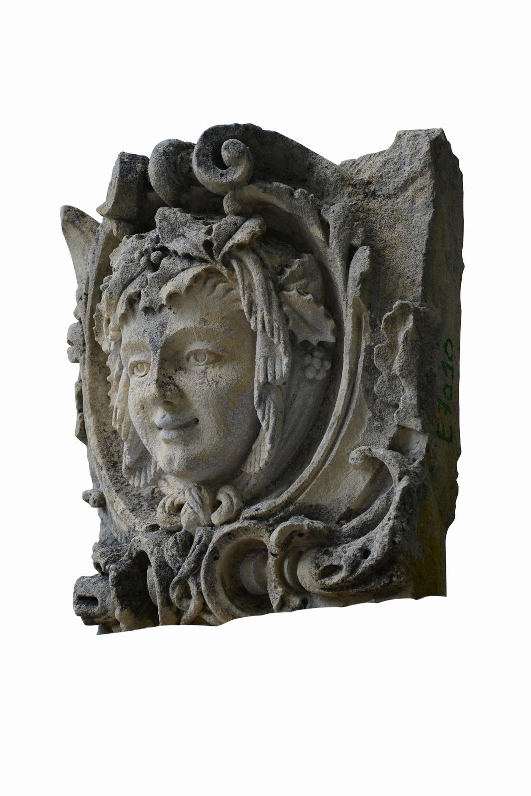 French Stone Mascaron Representing a Woman, 19th Century For Sale