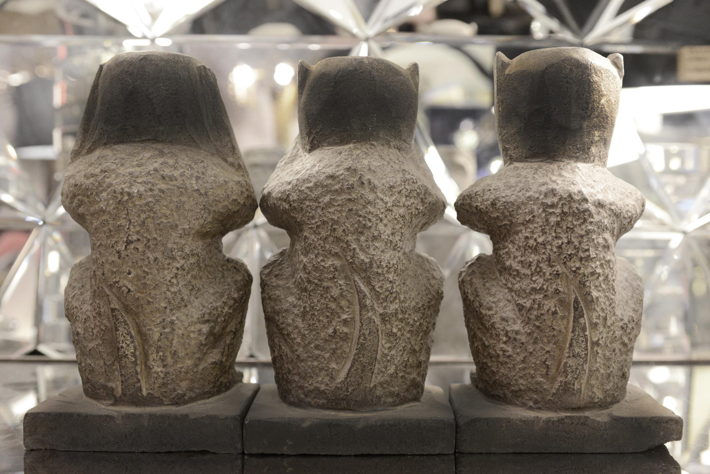 Contemporary Stone Monkeys Set of 3 Large Sculpture in Stone For Sale