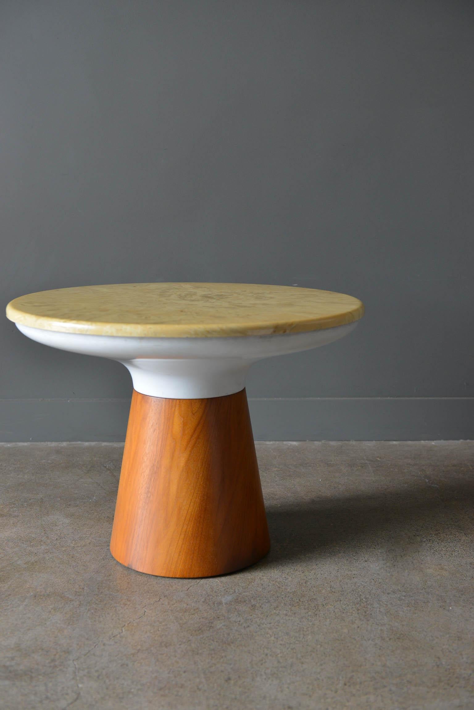 Stone occasional table by Frank Rohloff for Brown Saltman, circa 1965. Walnut base with removable stone top in good condition with only slight wear. Small chip on the underside of the table, not visible from top.

Measures 25