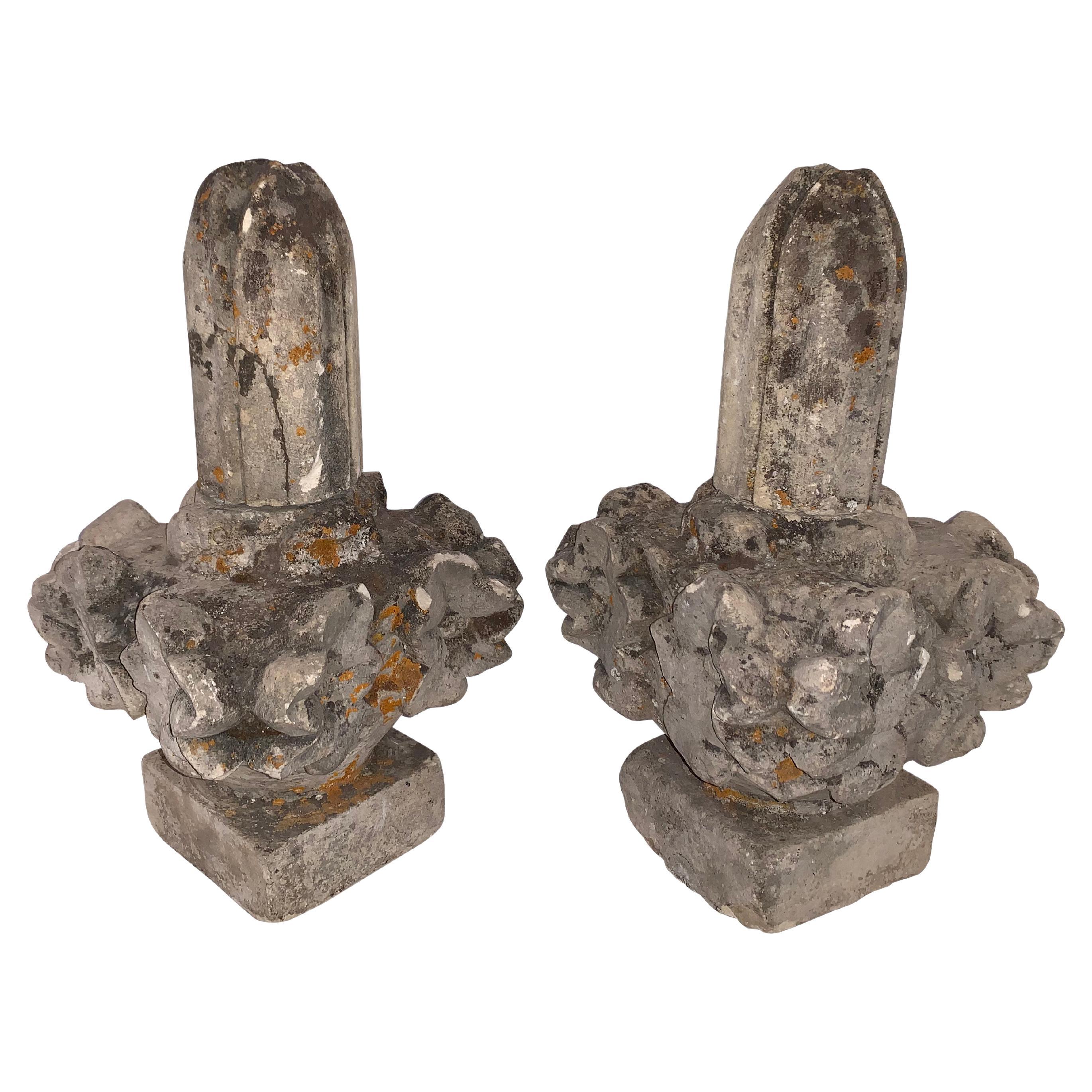 Stone Pair Carved Garden Finials, France, 19th Century