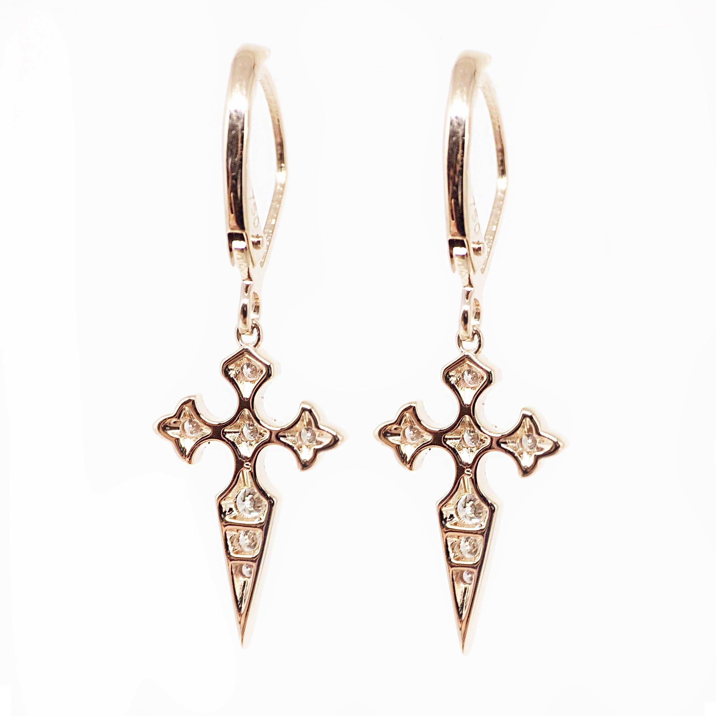 Contemporary Stone Paris 18 Karat Gold White Diamonds Blood Diamonds Dangle Earrings For Sale