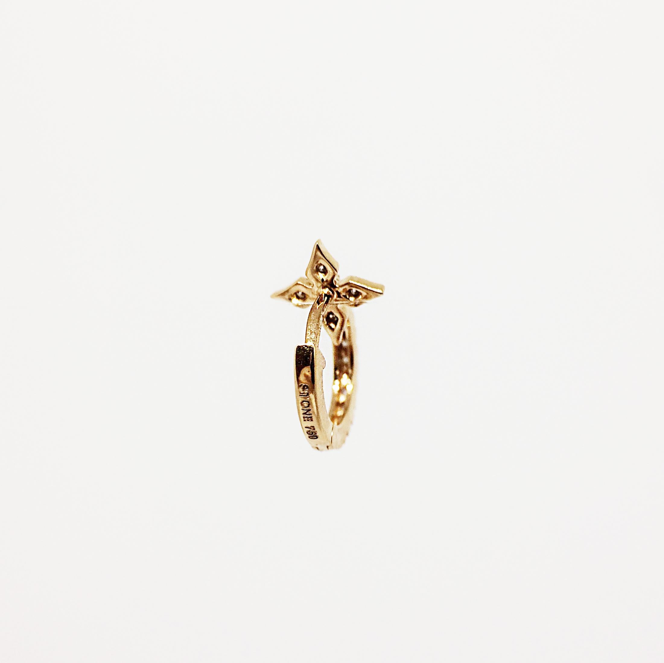 Women's Stone Paris 18 Karat Gold White Diamonds Cross Tiny Hoop Earring For Sale