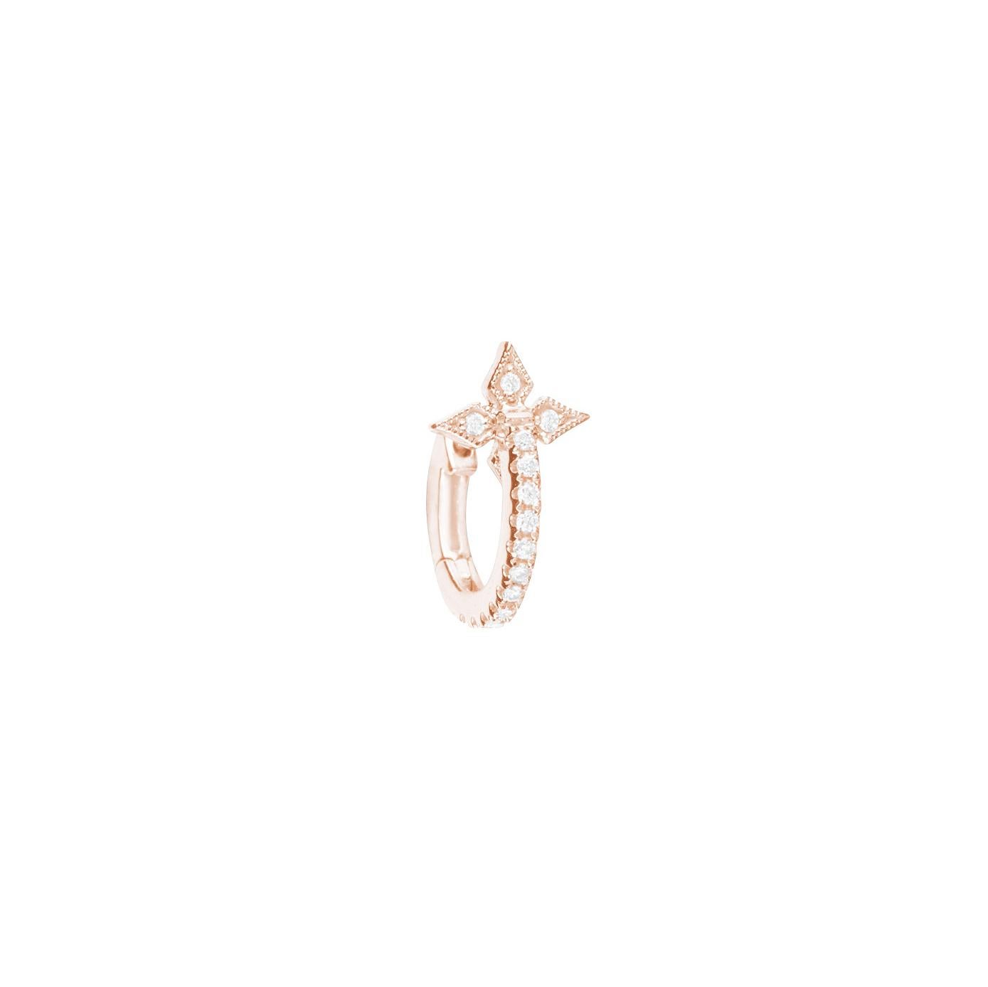 Stone Paris 18 Karat Gold White Diamonds Cross Tiny Hoop Earring For Sale