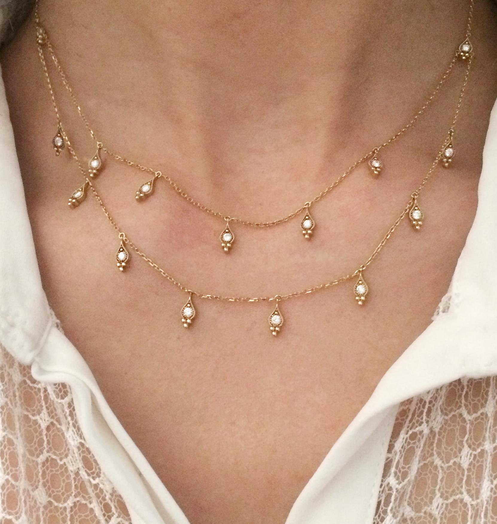 Women's Stone Paris 18 Karat Gold White Diamonds Cry Me A River Multi-Strand Necklace For Sale