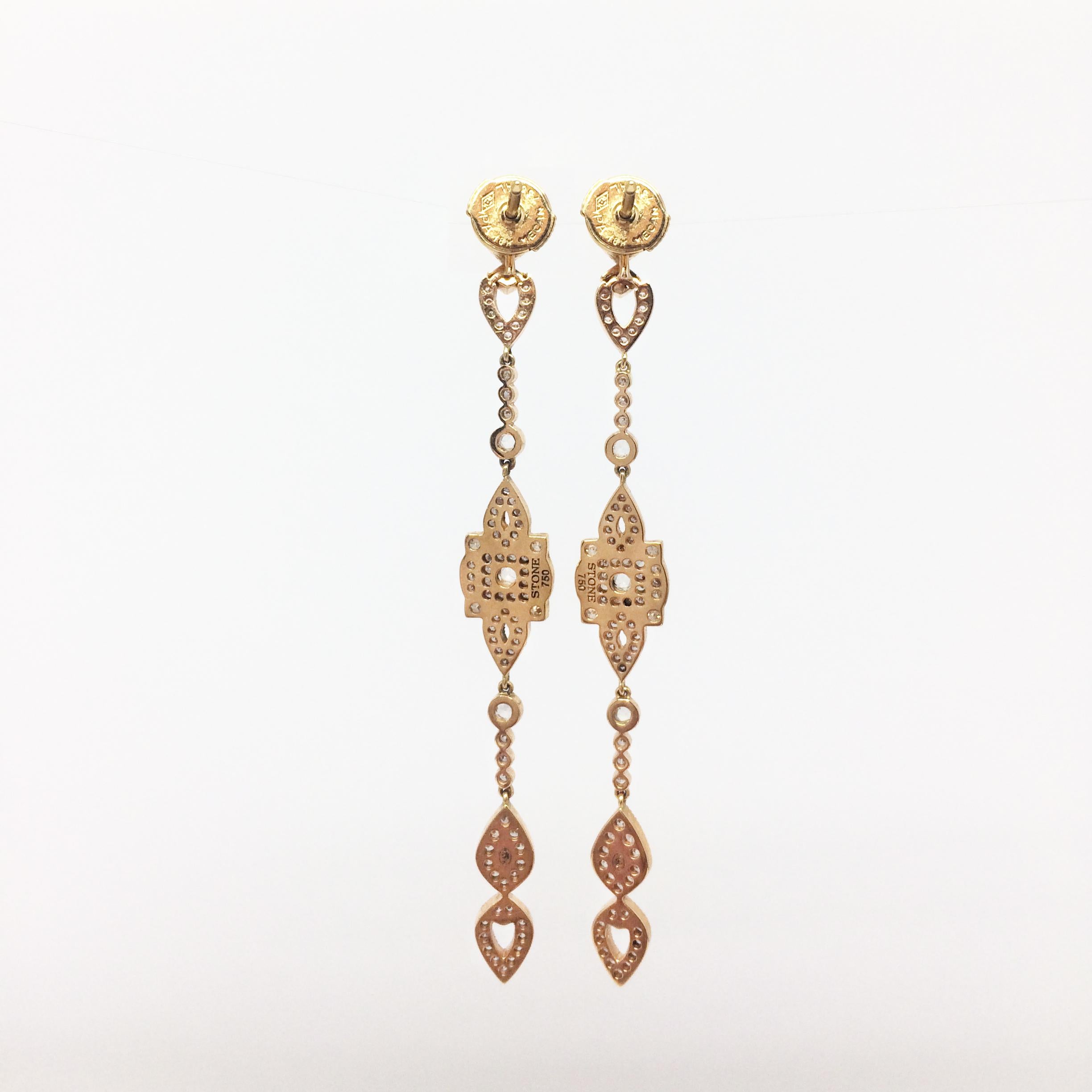Contemporary Stone Paris 18 Karat Gold White Diamonds Gatsby Earrings For Sale