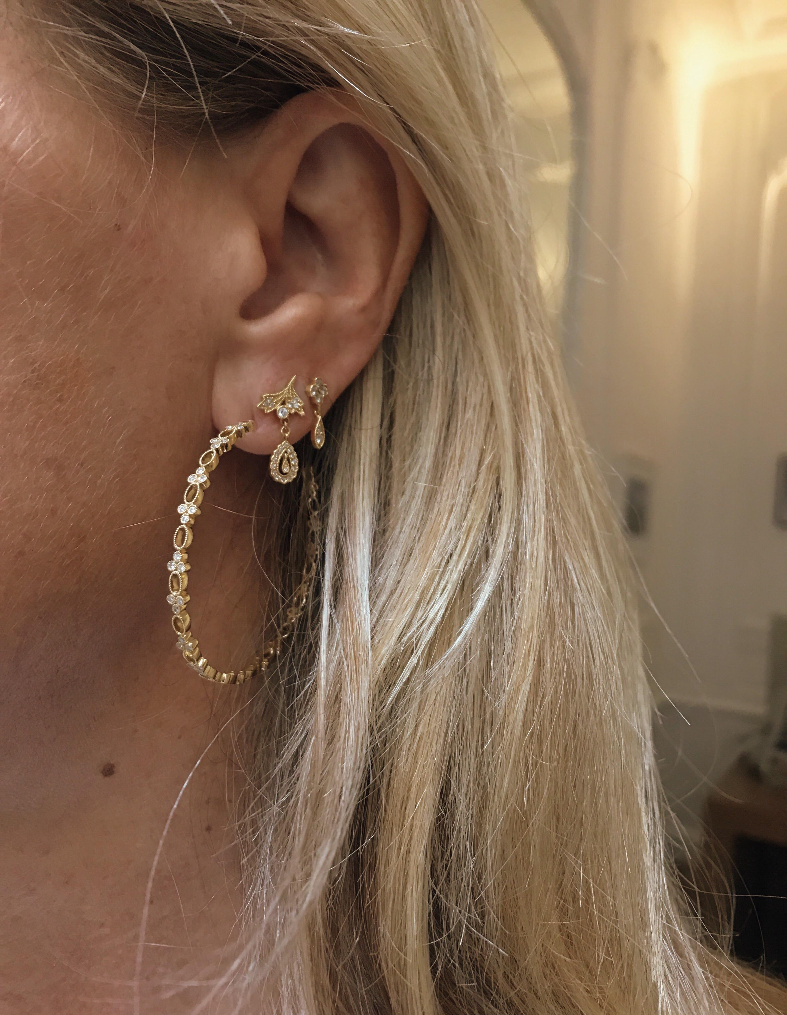 Women's Stone Paris 18 Karat Gold White Diamonds Volupté Large Hoops Earrings For Sale