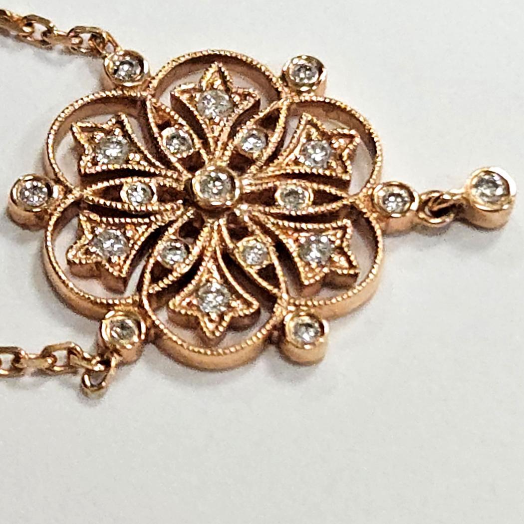 Modernista Stone Paris by Marie Poniatowski - Collana con fiori di diamante in oro rosa 18k - 0,20ctw in vendita