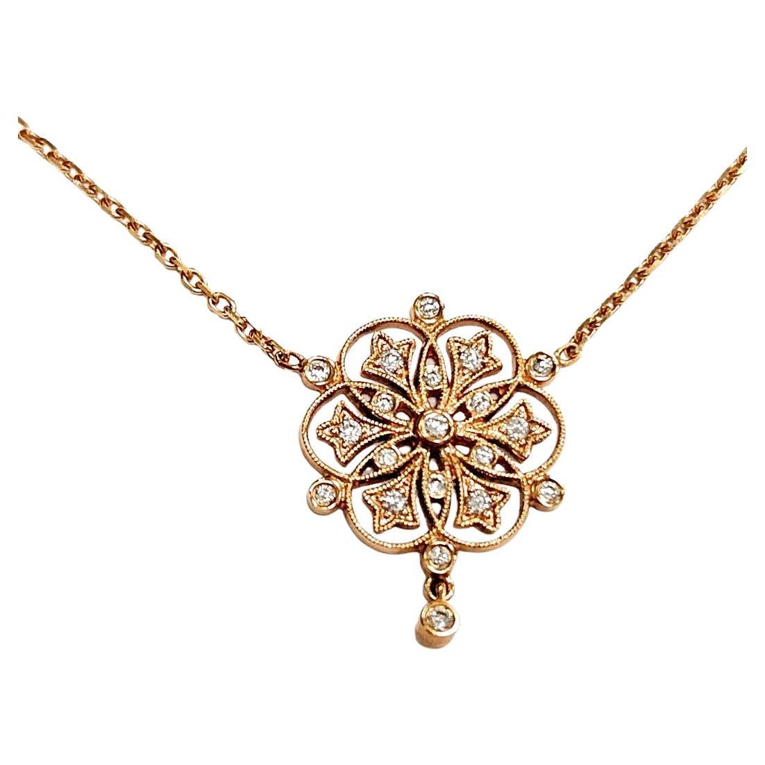 Stone Paris by Marie Poniatowski - Collana con fiori di diamante in oro rosa 18k - 0,20ctw in vendita