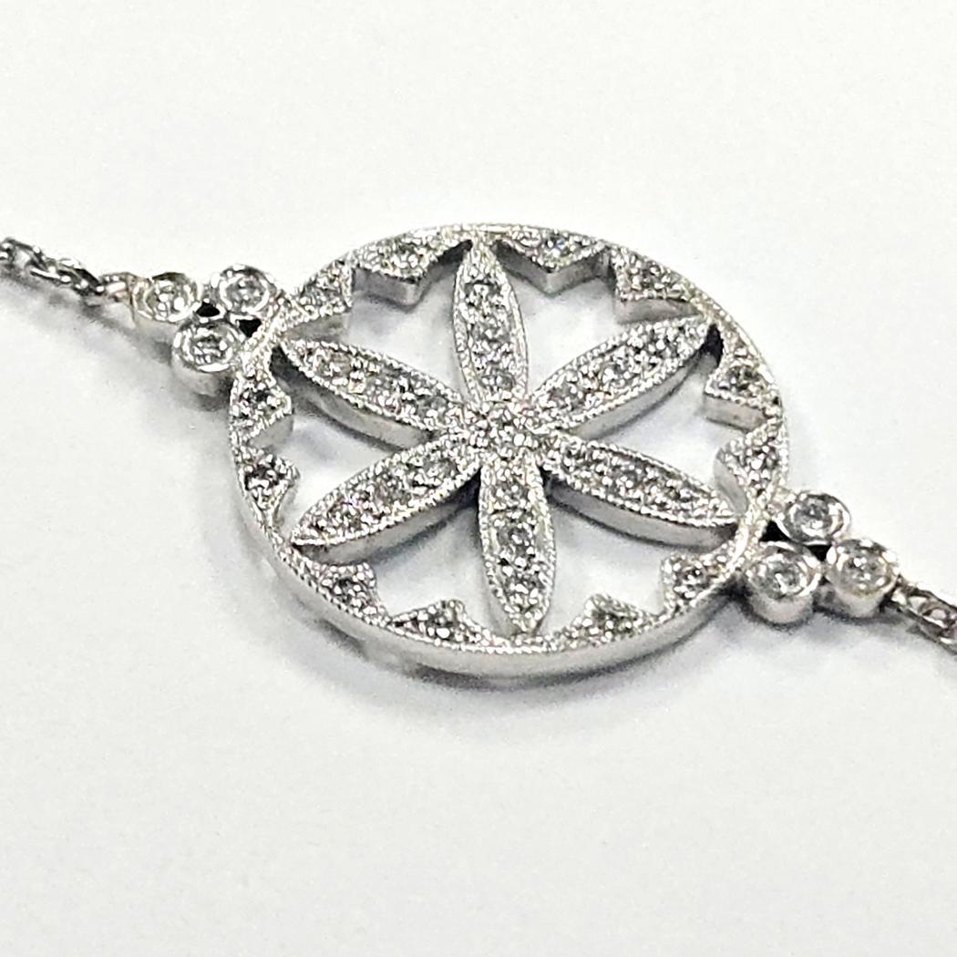 Stone Paris von Marie Poniatowski 18k Weißgold offene Blume Diamant-Armband - 0,30ctw - Frankreich - 6,5