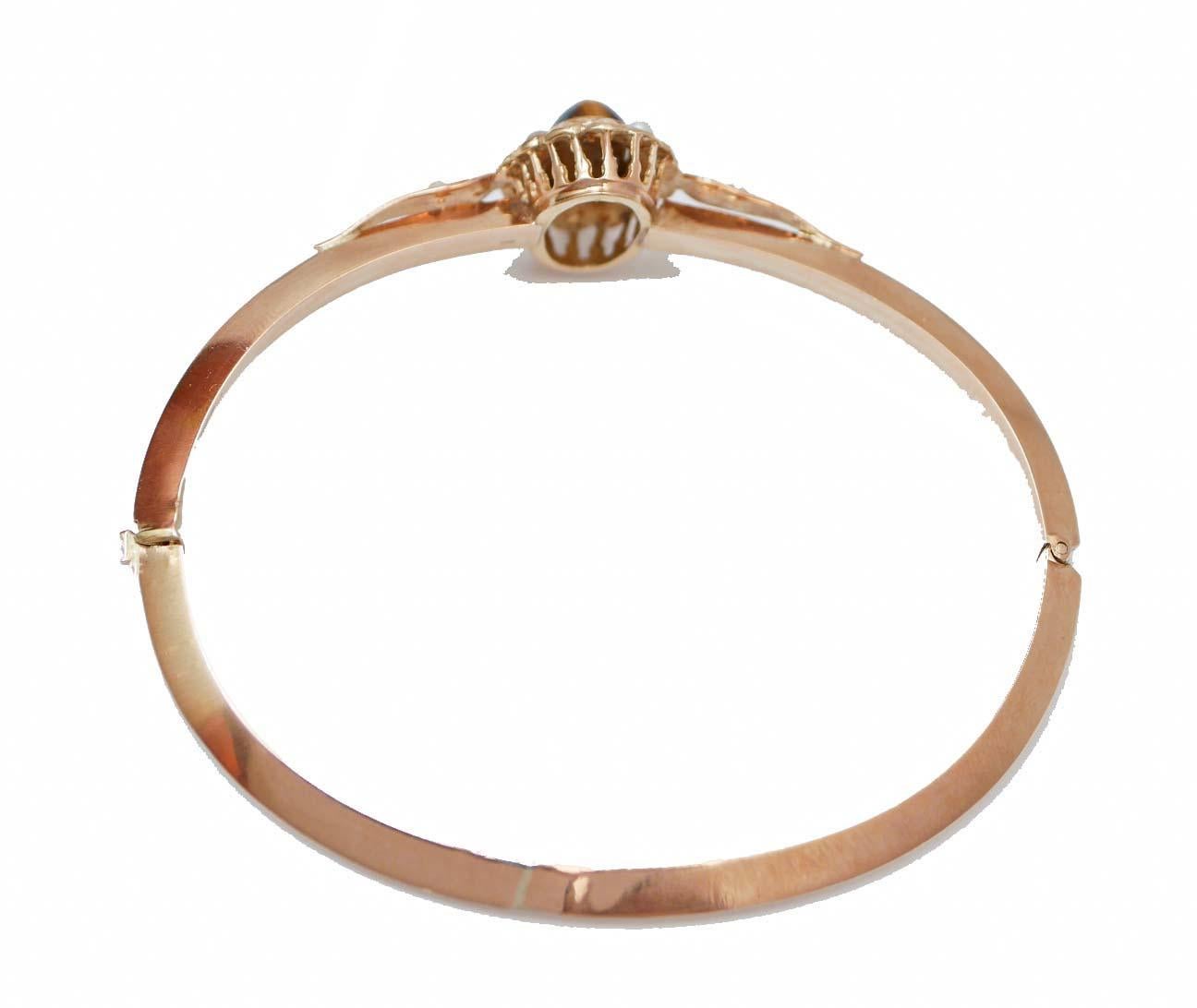 Retro Stone, Pearls, 18 Karat Rose Gold Bracelet. For Sale