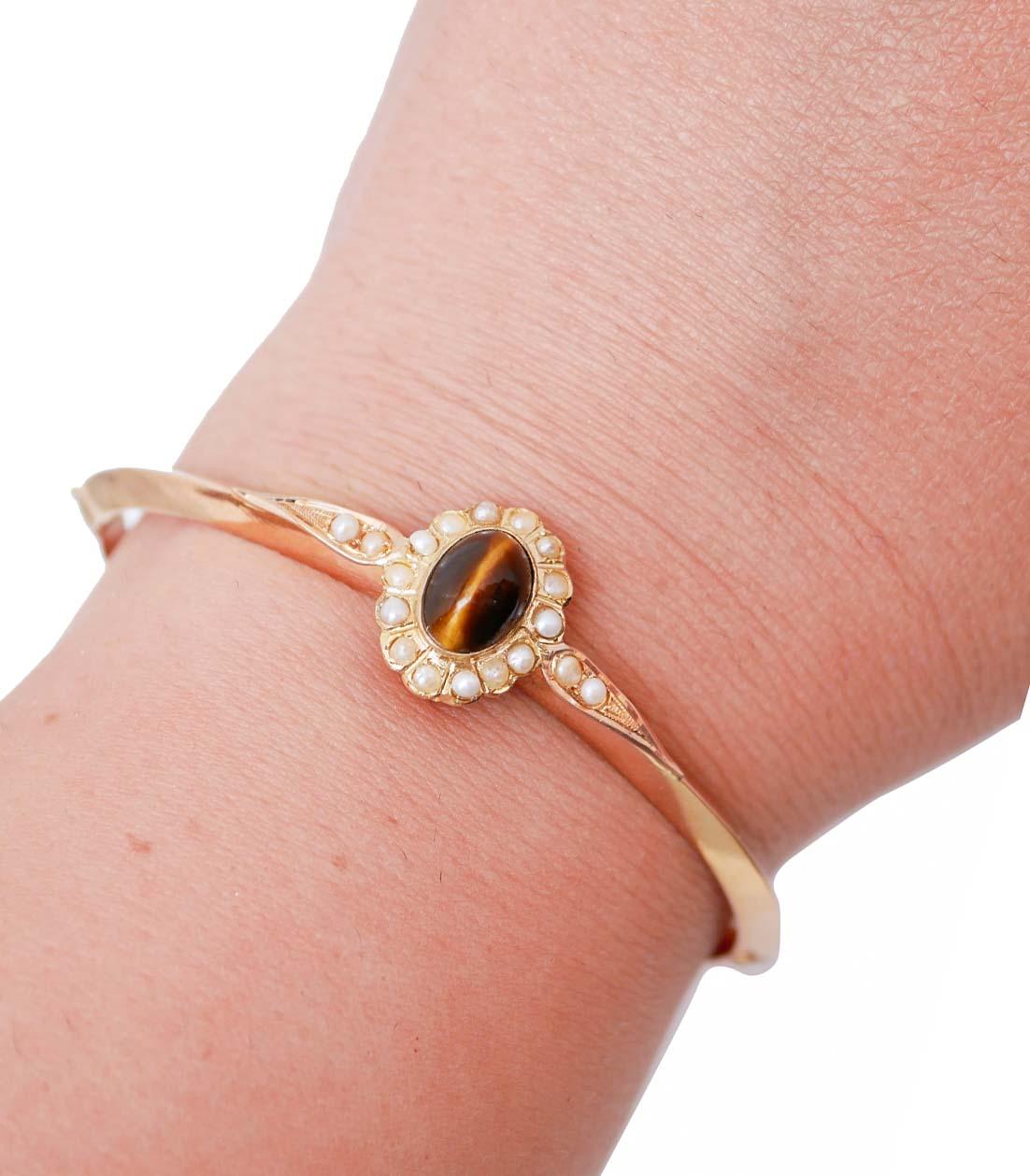 Stone, Pearls, 18 Karat Rose Gold Bracelet. In Good Condition For Sale In Marcianise, Marcianise (CE)