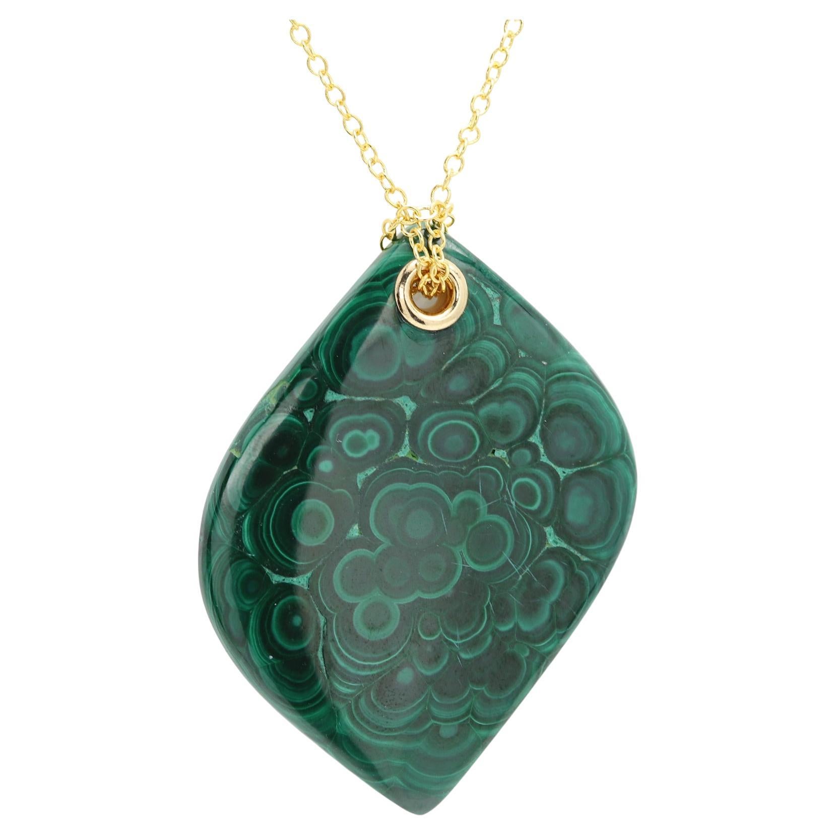 Stone Pendant Natural Green Malachite Stone Necklace (#21)