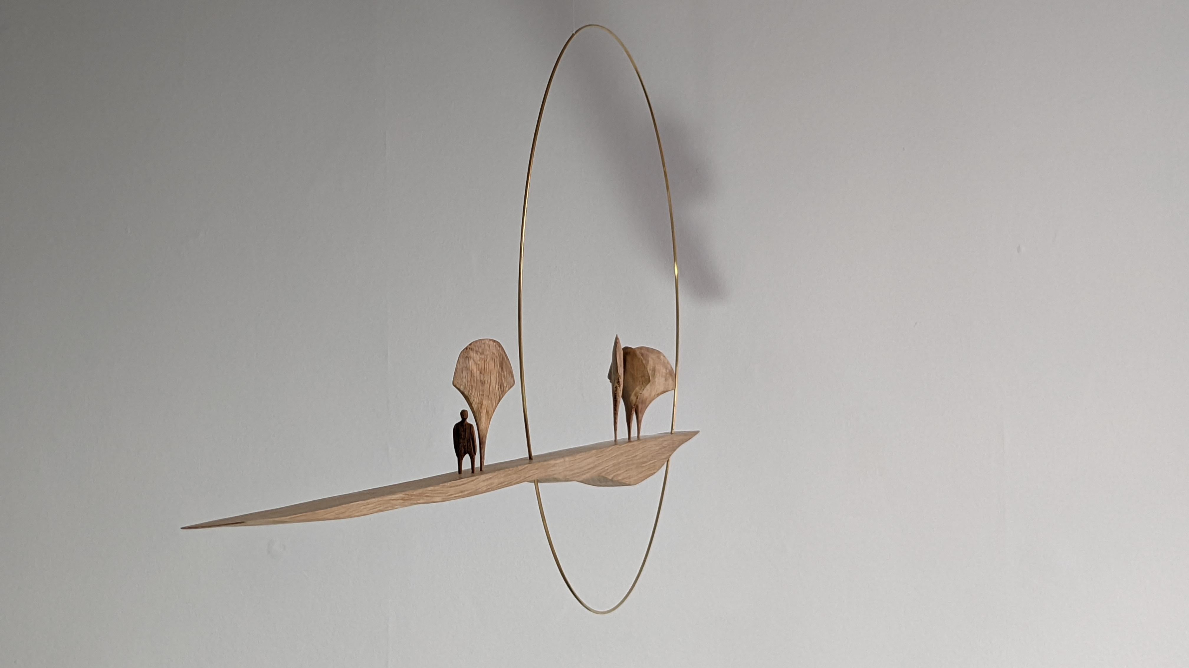 Mid-Century Modern Stone Pine, Mid-Century Style Wooden Hanging Mobile