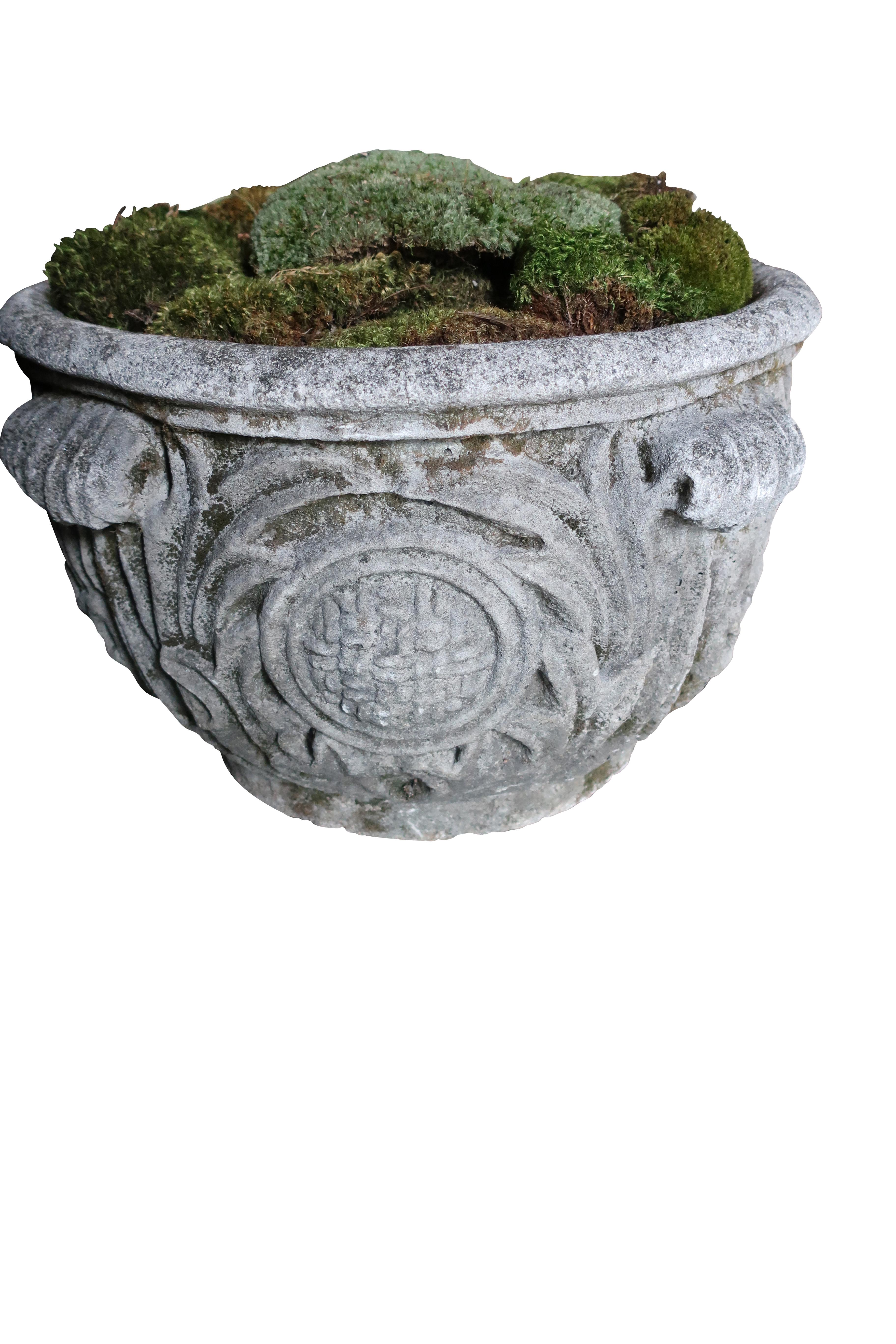 American Stone Planter with Foliate and Lattice Design