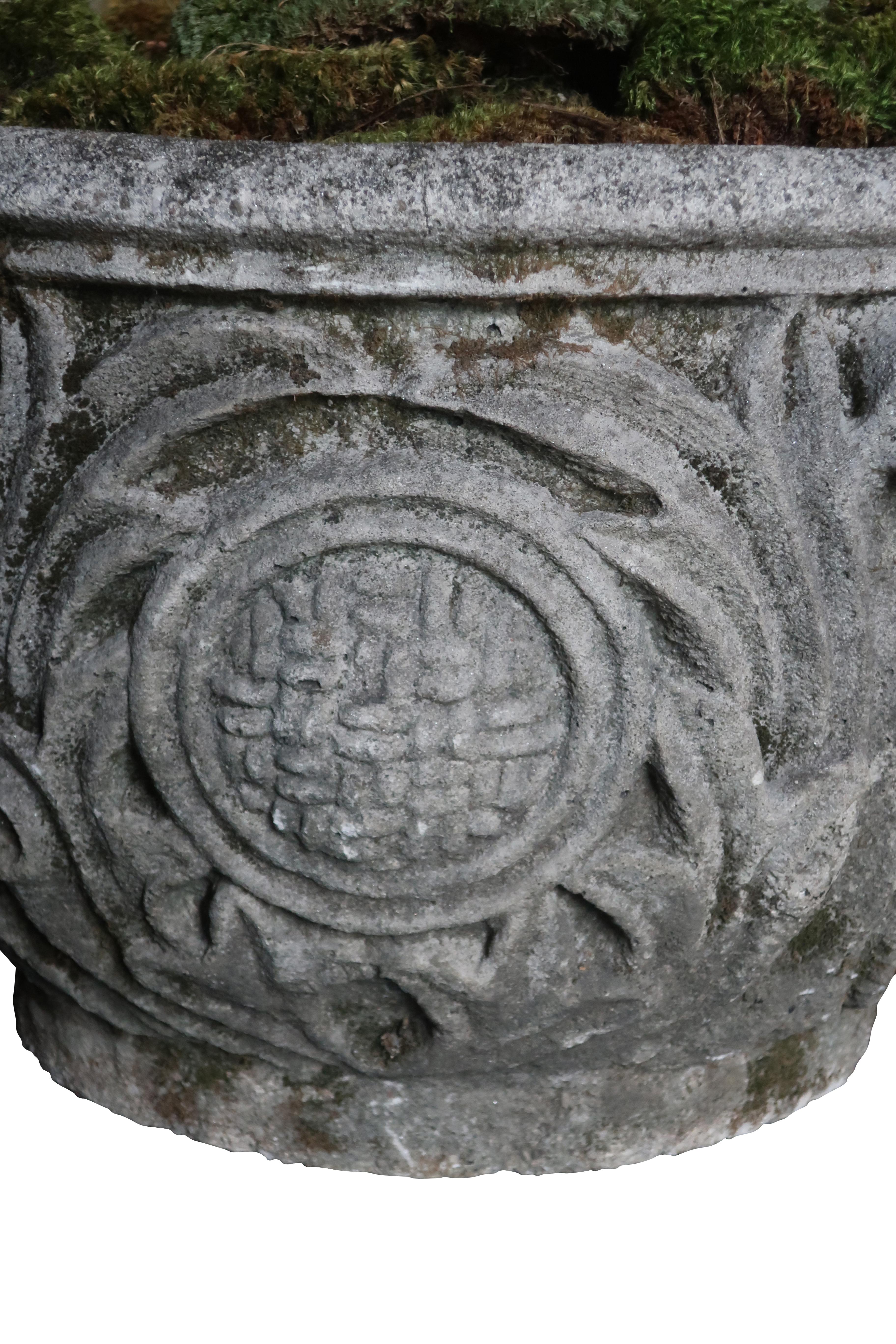 Stone Planter with Foliate and Lattice Design In Good Condition In Essex, MA