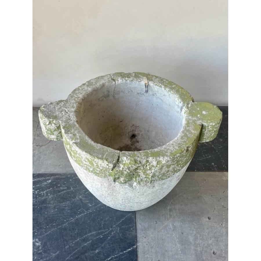 French Stone Pot with Green Rim For Sale
