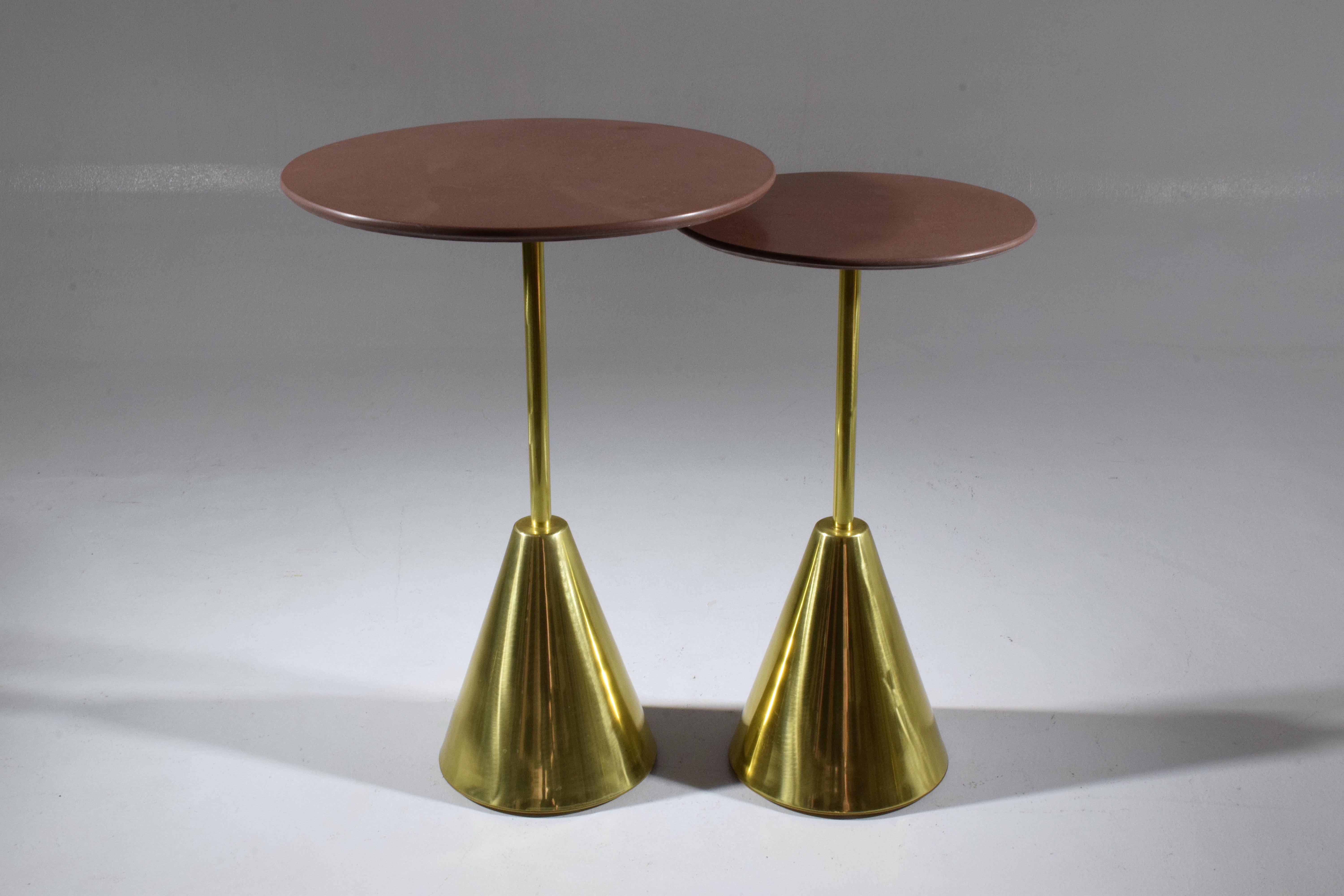 Modern Stone-R Contemporary Handcrafted Brass Side Table, Flow Collection