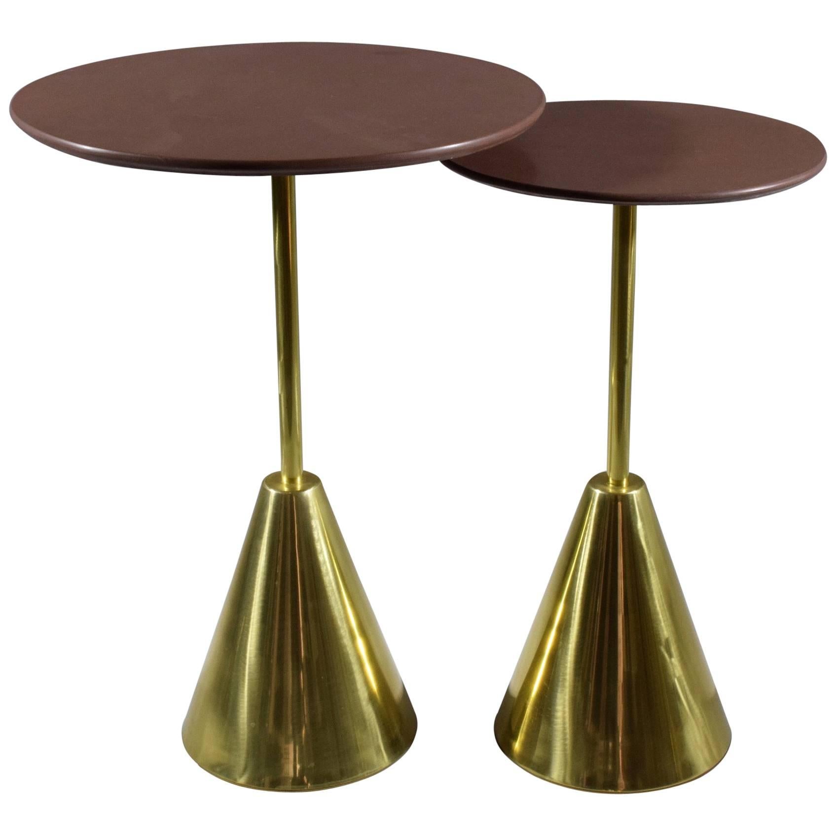 Stone-R Contemporary Handcrafted Brass Side Table, Flow Collection 11