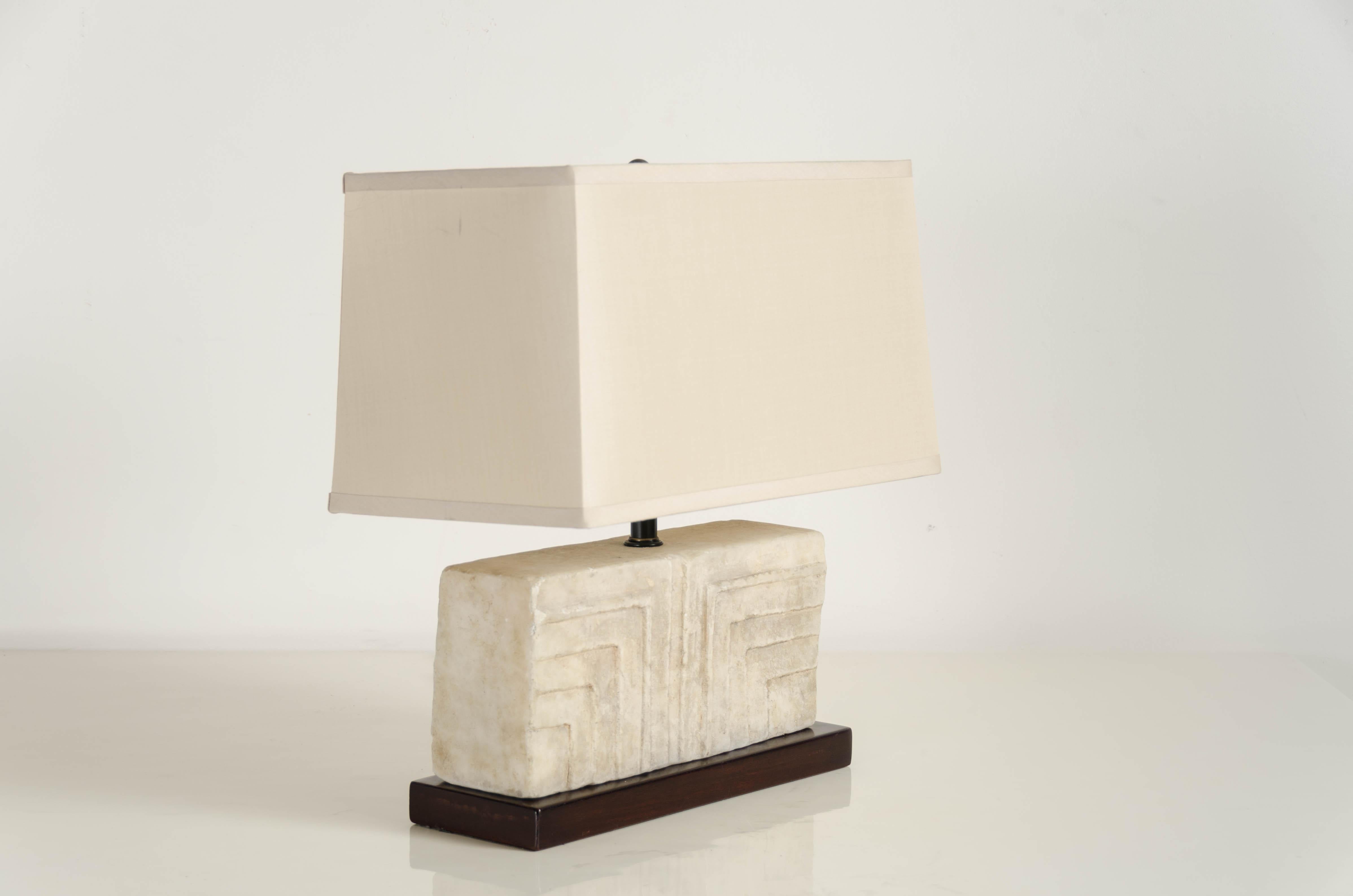 Stone raised corner lamp with shade
Han Bai Yu
Hand carved
Copper base
Hand repousse
Limited edition.

   