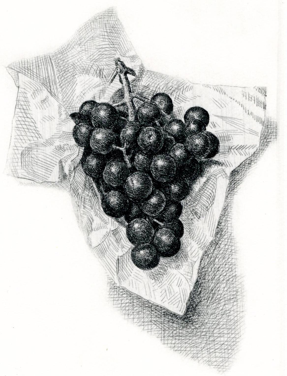Grappe de raisins dans une serviette pliée - Réalisme américain Print par Stone Roberts