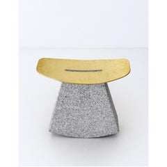 Stone Rocker Limited Edition Stool in Paarl Grey Granite & Brass by Jesse Ede
