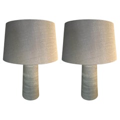 Stone Round Cylinder Shape Base Pair Lamps With Shades, Germany, Contemporary