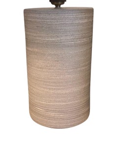 Stone Round Cylinder Shaped Base Pair Lamps With Shades, Germany, Contemporary