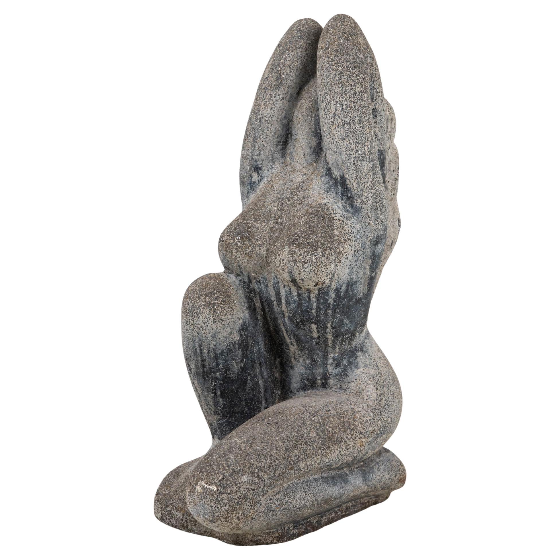 Stone Sculpture of a Woman with Long Flowing Hair, English 20th Century