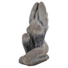 Vintage Stone Sculpture of a Woman with Long Flowing Hair, English 20th Century