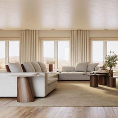 Stone Side Table in Travertine and Walnut Wood, Handmade by Stylish Club