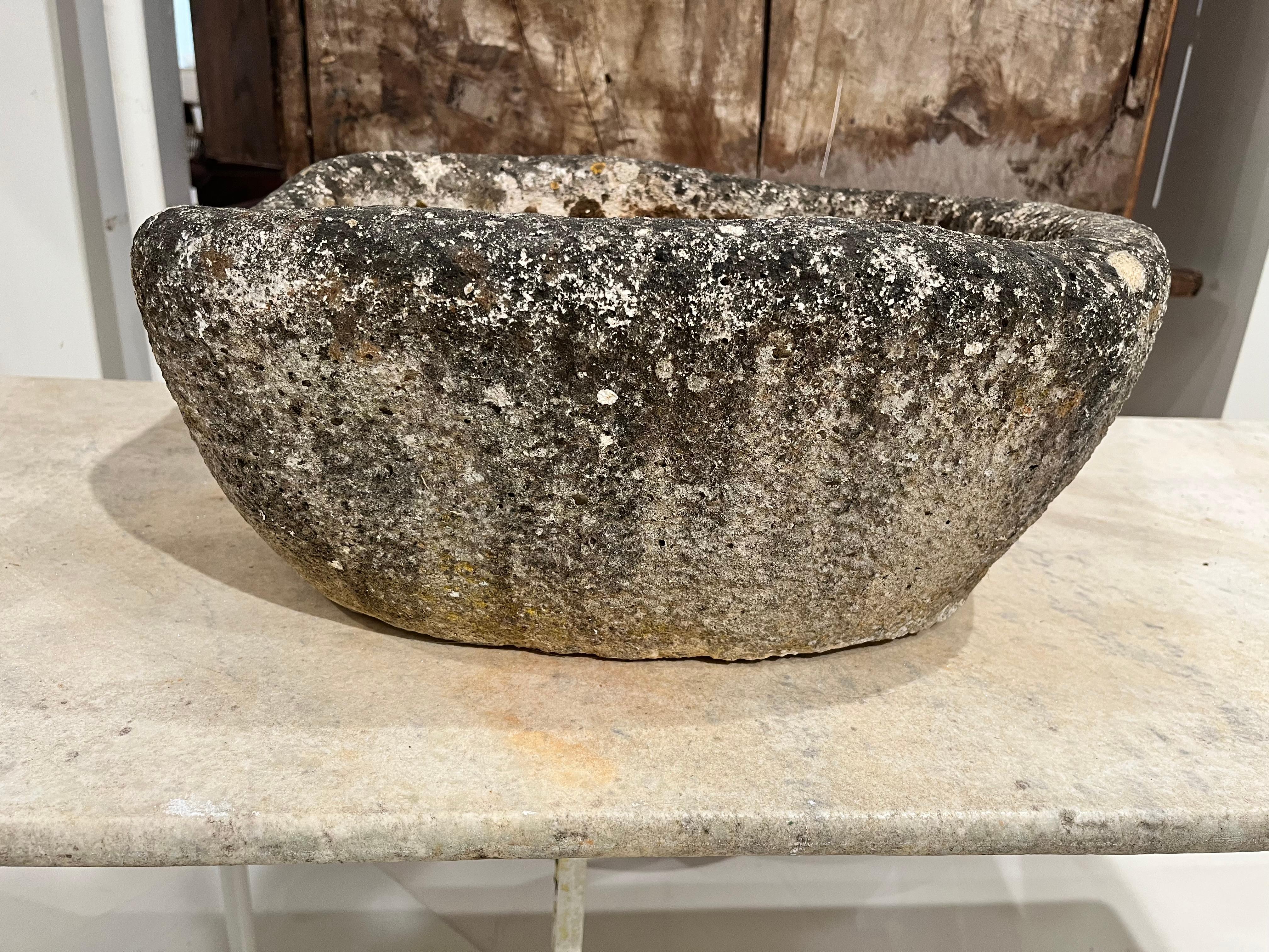 18th century stone sink with excellent patina. Perfect for a garden or a backyard.