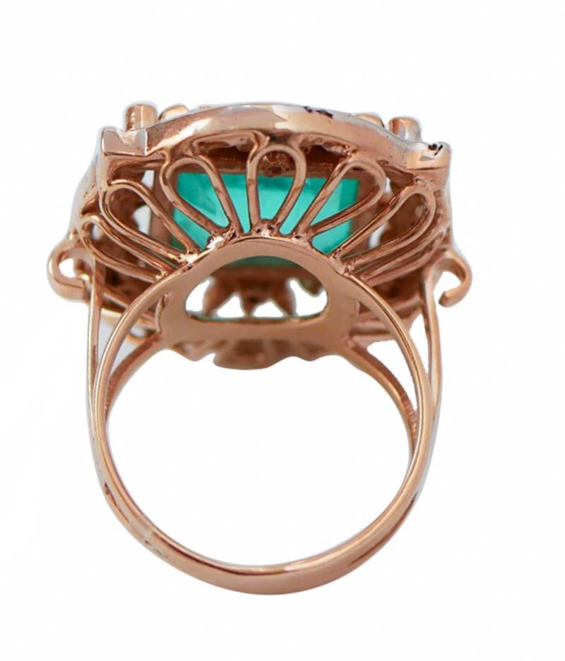 Rétro Stone, Spinel, Diamonds, Rose Gold and Silver Ring. in vendita