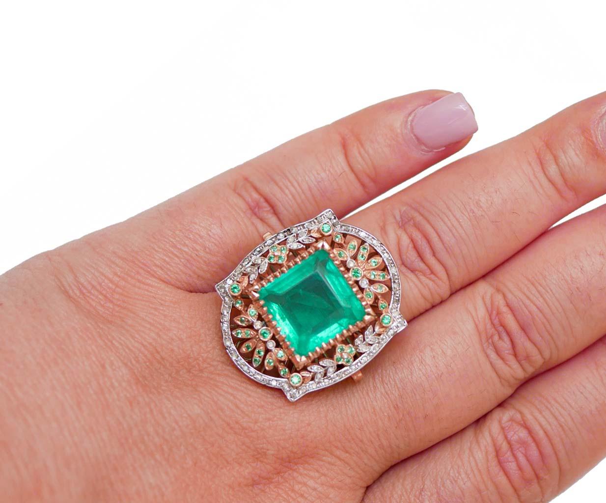 Stone, Spinel, Diamonds, Rose Gold and Silver Ring. In condizioni buone in vendita a Marcianise, Marcianise (CE)