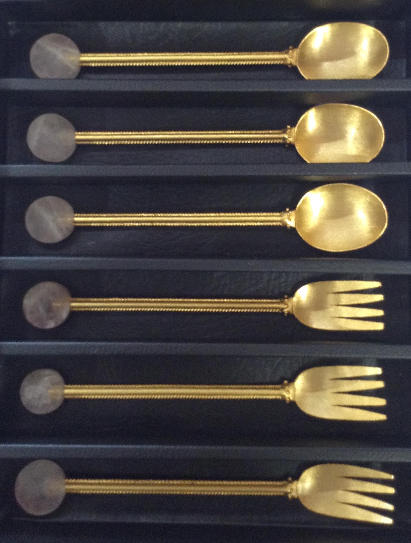 Italian Contemporary Gold Plated Spoon Server Set Onix Stone HandcraftedNatalia Criado