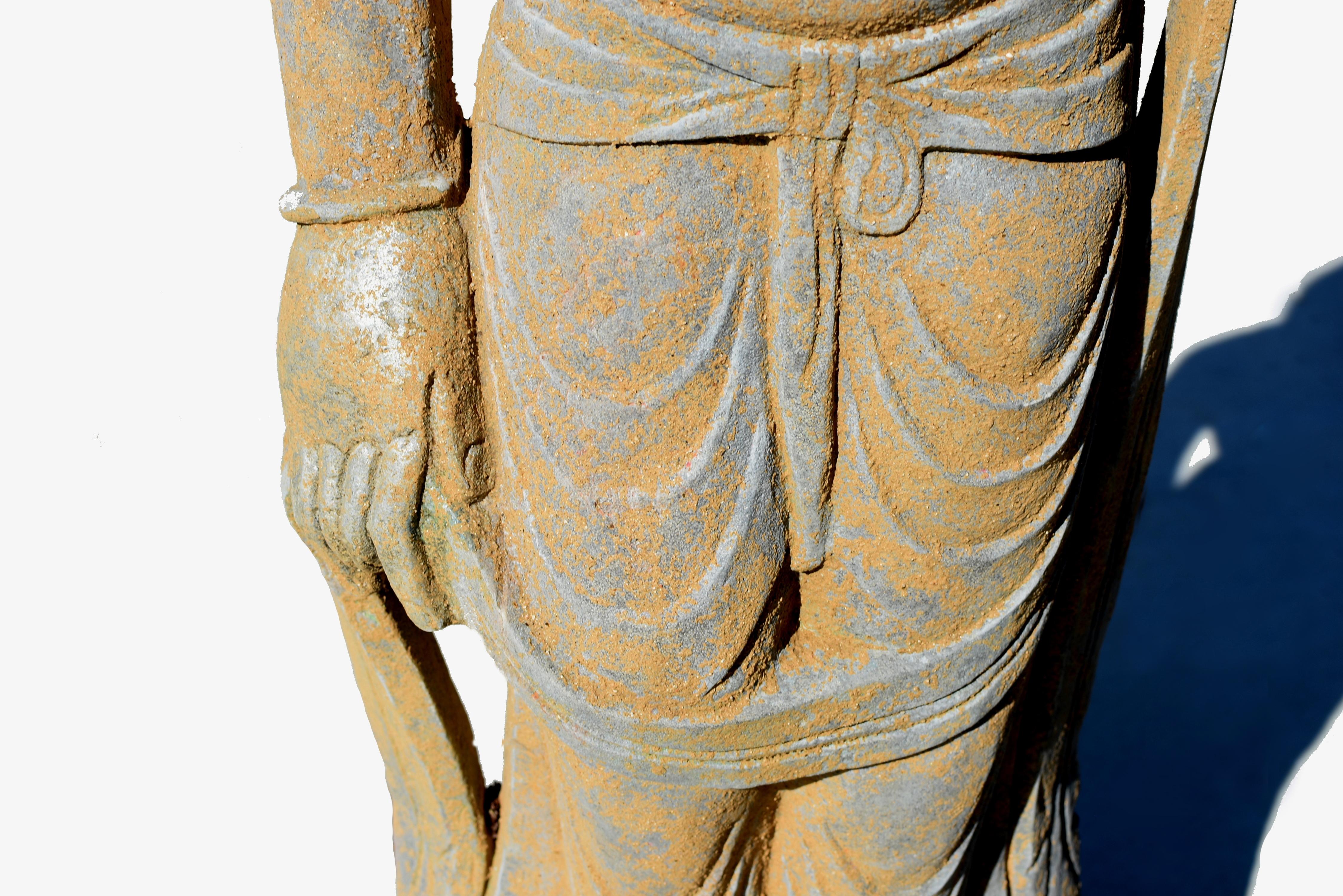 Stone Standing Buddha Guan Yin Silk Road Tang Style For Sale 9