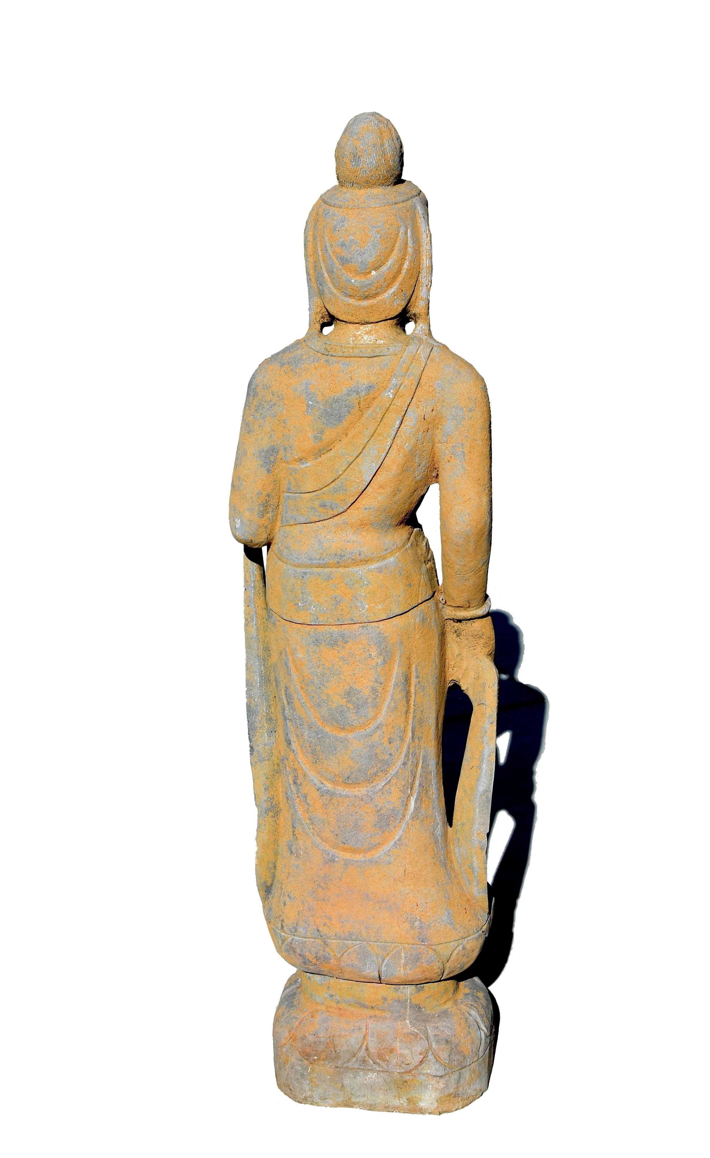 Stone Standing Buddha Guan Yin Silk Road Tang Style For Sale 10